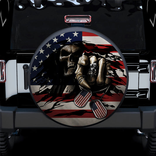 Skull American Flag Car Spare Tire Cover