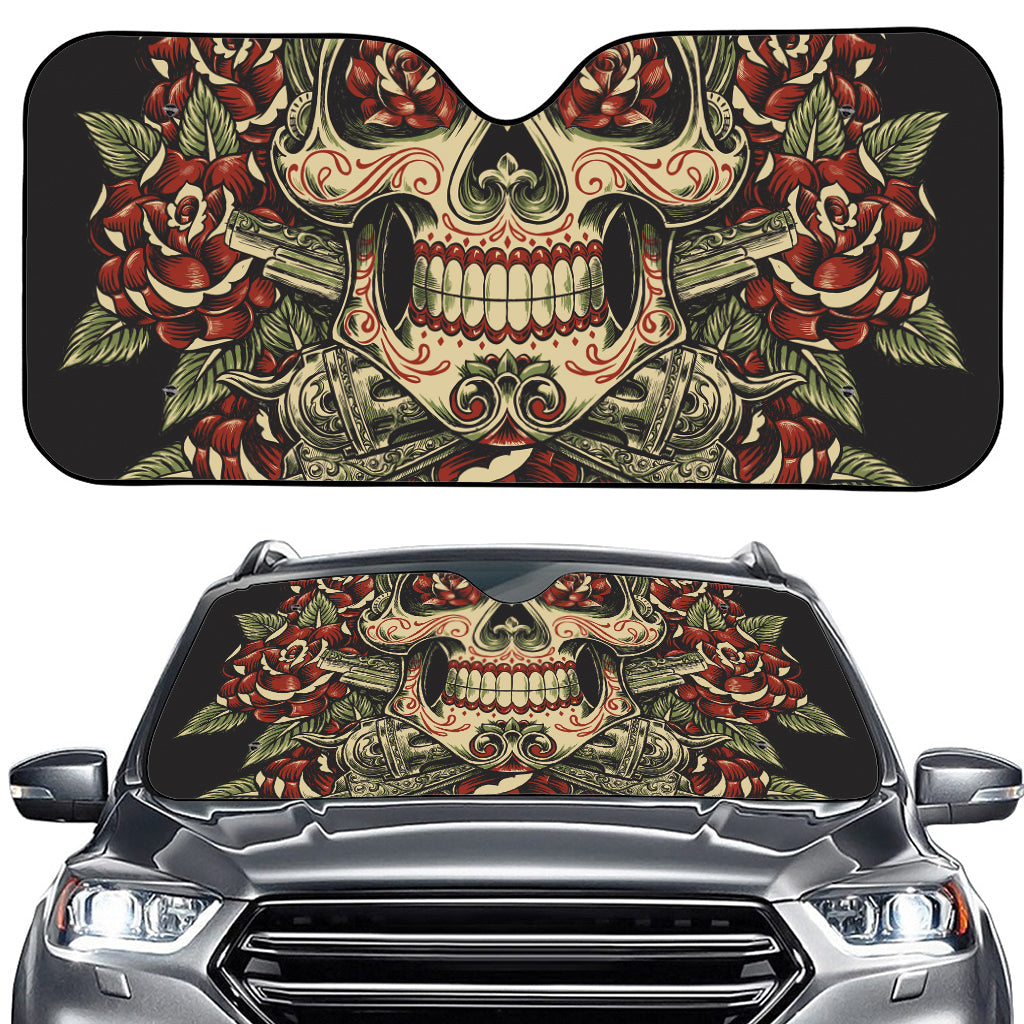 Skull And Roses Tattoo Print Car Windshield Sun Shade