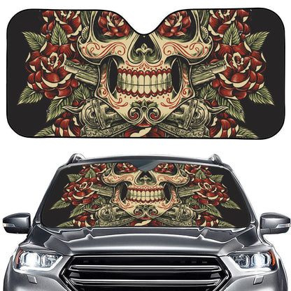 Skull And Roses Tattoo Print Car Windshield Sun Shade
