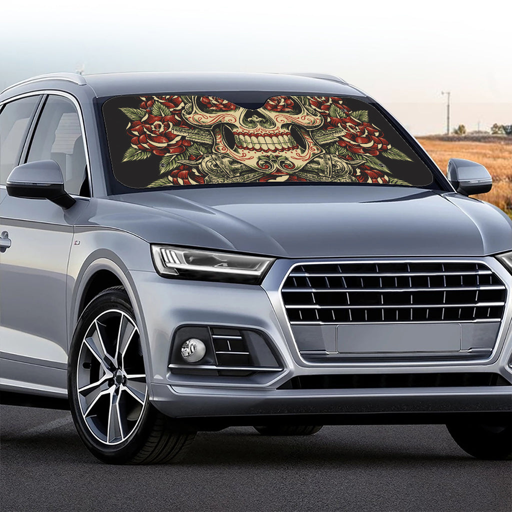 Skull And Roses Tattoo Print Car Windshield Sun Shade