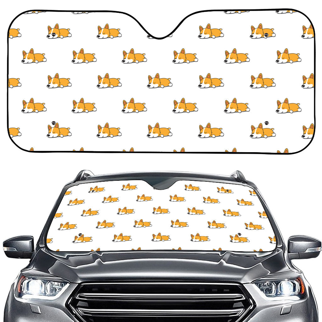 Sleeping Corgi Pattern Print Car Windshield Sun Shade
