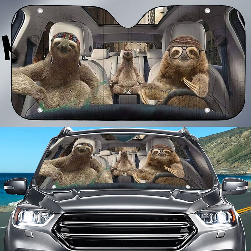 Sloth Car All Over Printed 3D Sun Shade