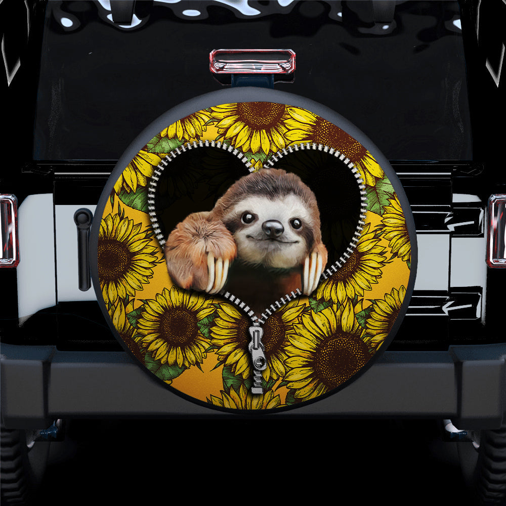 Sloth Cute Sunflower Zipper Car Spare Tire Cover