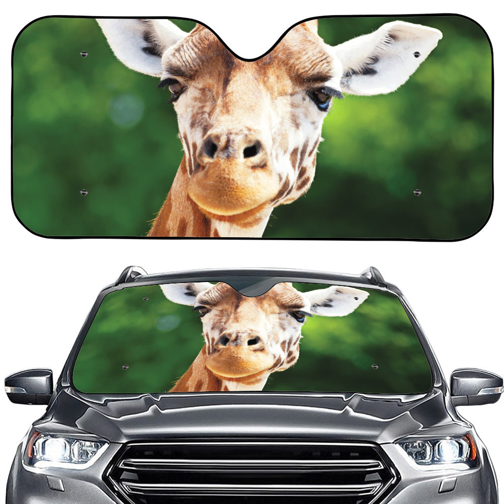 Smiley Face Giraffe Print Car Windshield Sun Shade