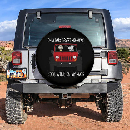 Snoopy And Friend On A Dark Desert Highway Car Leather Spare Tire Cover - PersonalizedFury