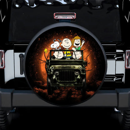 Snoopy And Friends Ride Jeep Halloween Funny Car Leather Spare Tire Cover - PersonalizedFury