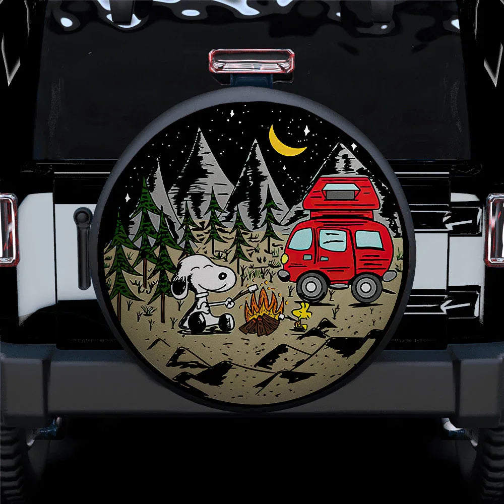 Snoopy Camping Night Sky Car Leather Spare Tire Cover - PersonalizedFury