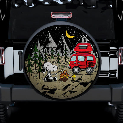 Snoopy Camping Night Sky Car Leather Spare Tire Cover - PersonalizedFury