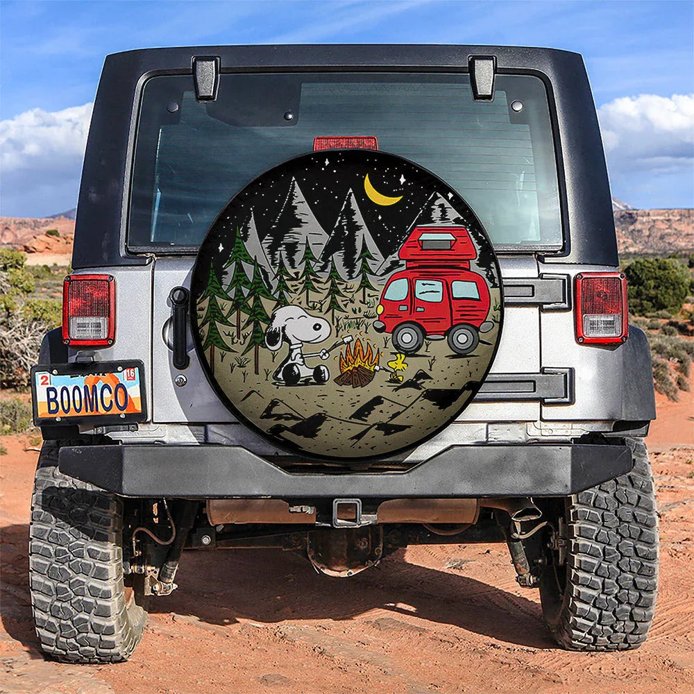 Snoopy Camping Night Sky Car Leather Spare Tire Cover - PersonalizedFury