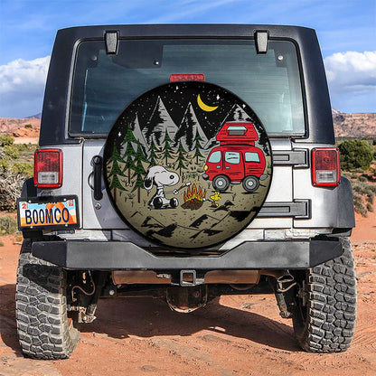 Snoopy Camping Night Sky Car Leather Spare Tire Cover - PersonalizedFury