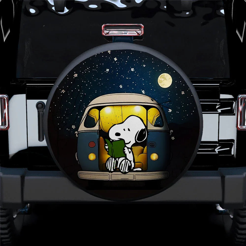 Snoopy Camping Reading Jeep Car Leather Spare Tire Cover - PersonalizedFury