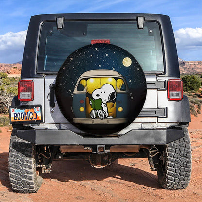 Snoopy Camping Reading Jeep Car Leather Spare Tire Cover - PersonalizedFury