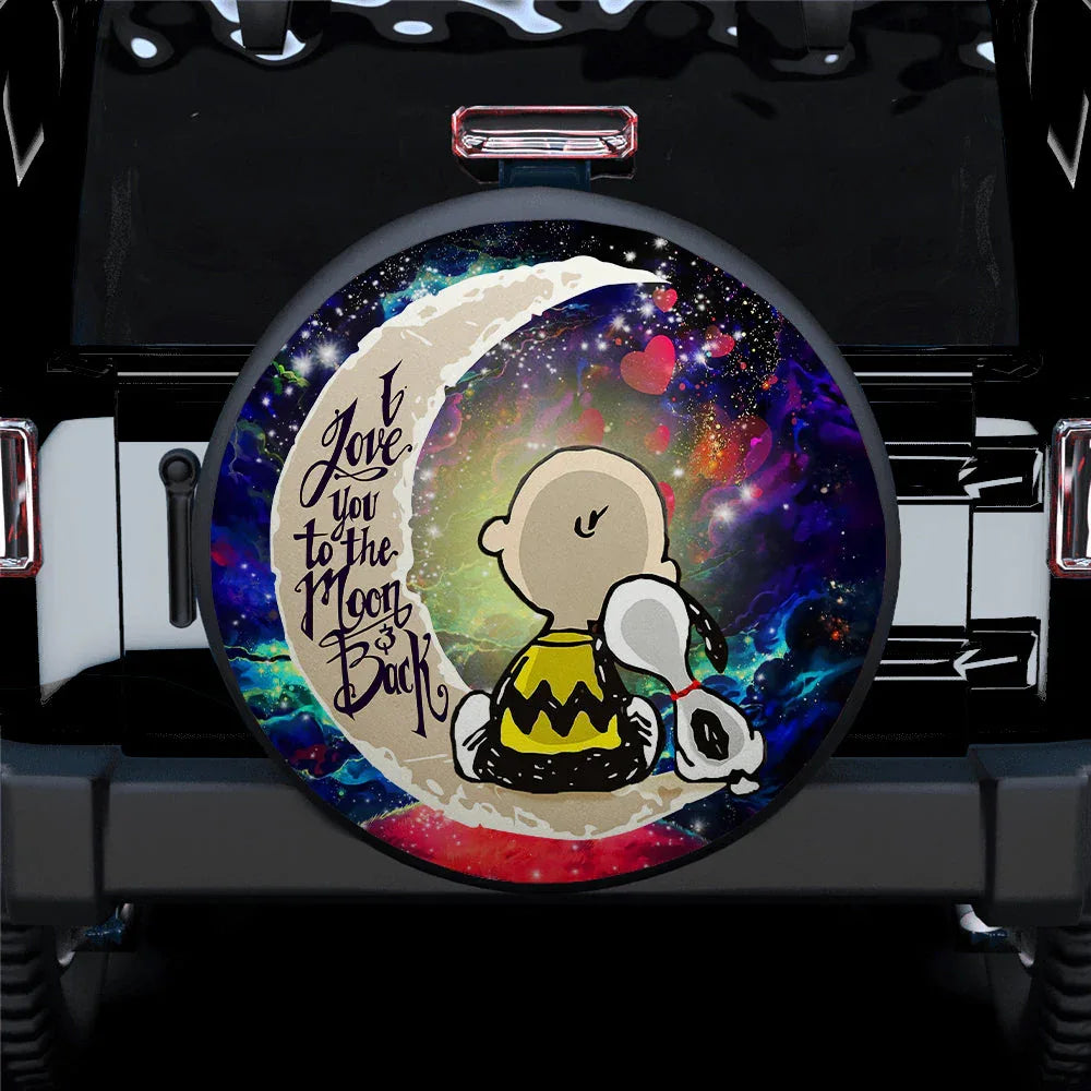 Snoopy Charlie Love You To The Moon Galaxy Car Leather Spare Tire Cover - PersonalizedFury
