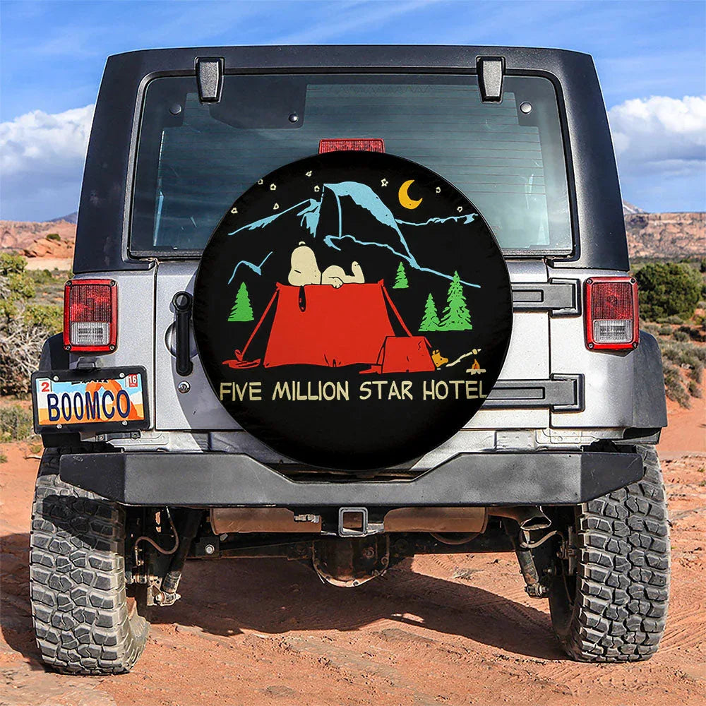 Snoopy Five Million Star Hotel Car Leather Spare Tire Cover - PersonalizedFury