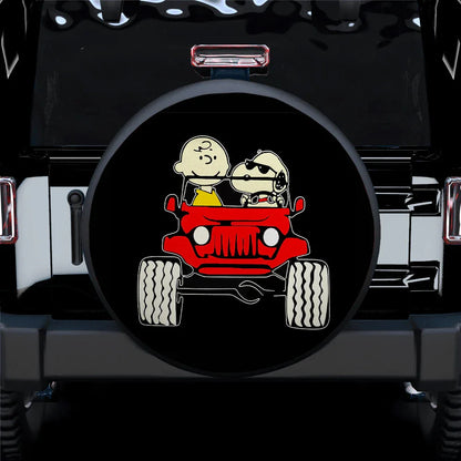 Snoopy Friends Driving Jeep Car Leather Spare Tire Cover - PersonalizedFury