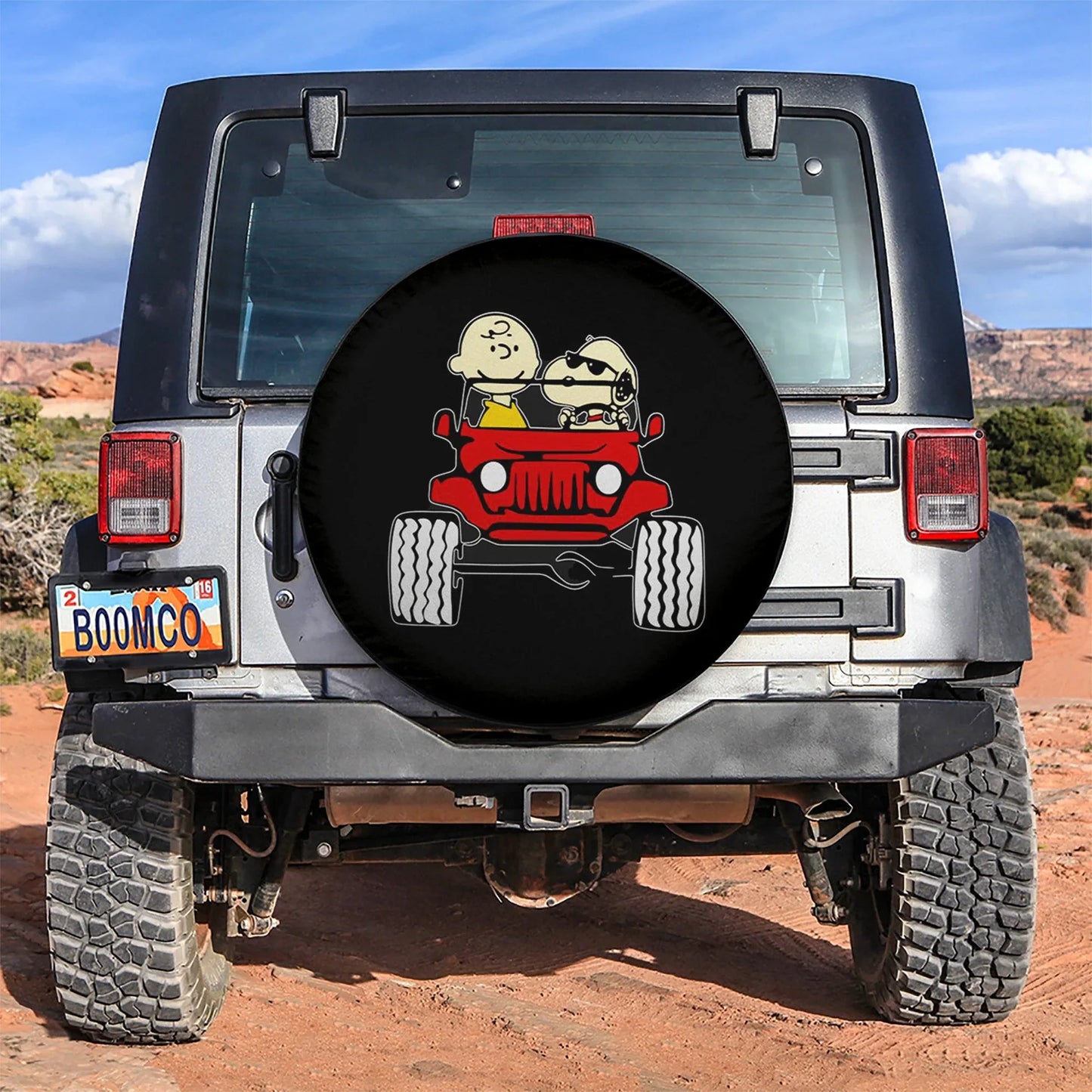Snoopy Friends Driving Jeep Car Leather Spare Tire Cover - PersonalizedFury