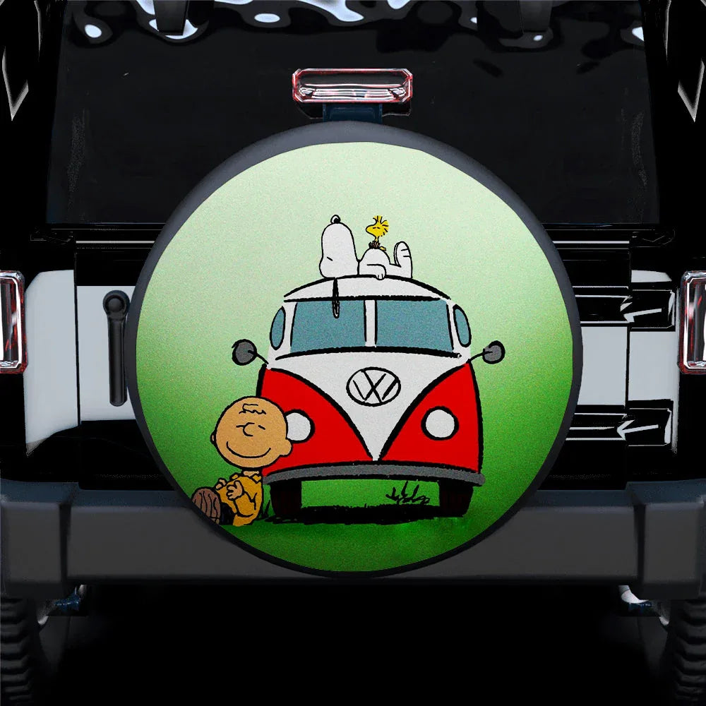 Snoopy Green Hippie Car Leather Spare Tire Cover - PersonalizedFury