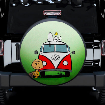 Snoopy Green Hippie Car Leather Spare Tire Cover - PersonalizedFury