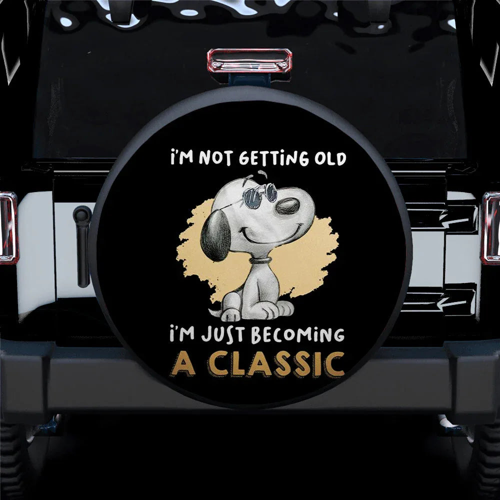Snoopy I'm Just Becoming A Classic Car Leather Spare Tire Cover - PersonalizedFury