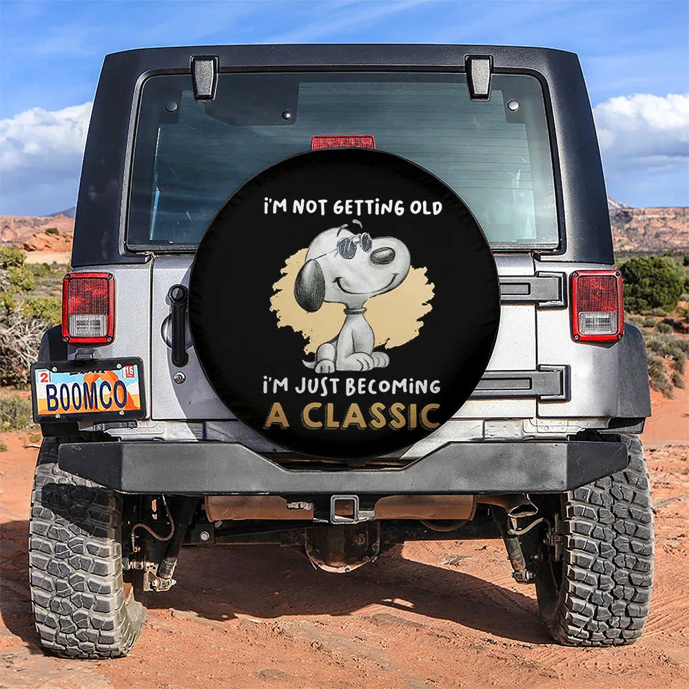 Snoopy I'm Just Becoming A Classic Car Leather Spare Tire Cover - PersonalizedFury