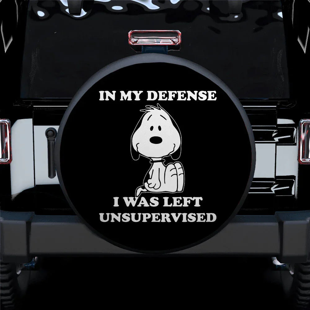 Snoopy In My Defense I Was Left Unsupervised Car Leather Spare Tire Cover - PersonalizedFury