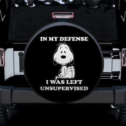 Snoopy In My Defense I Was Left Unsupervised Car Leather Spare Tire Cover - PersonalizedFury