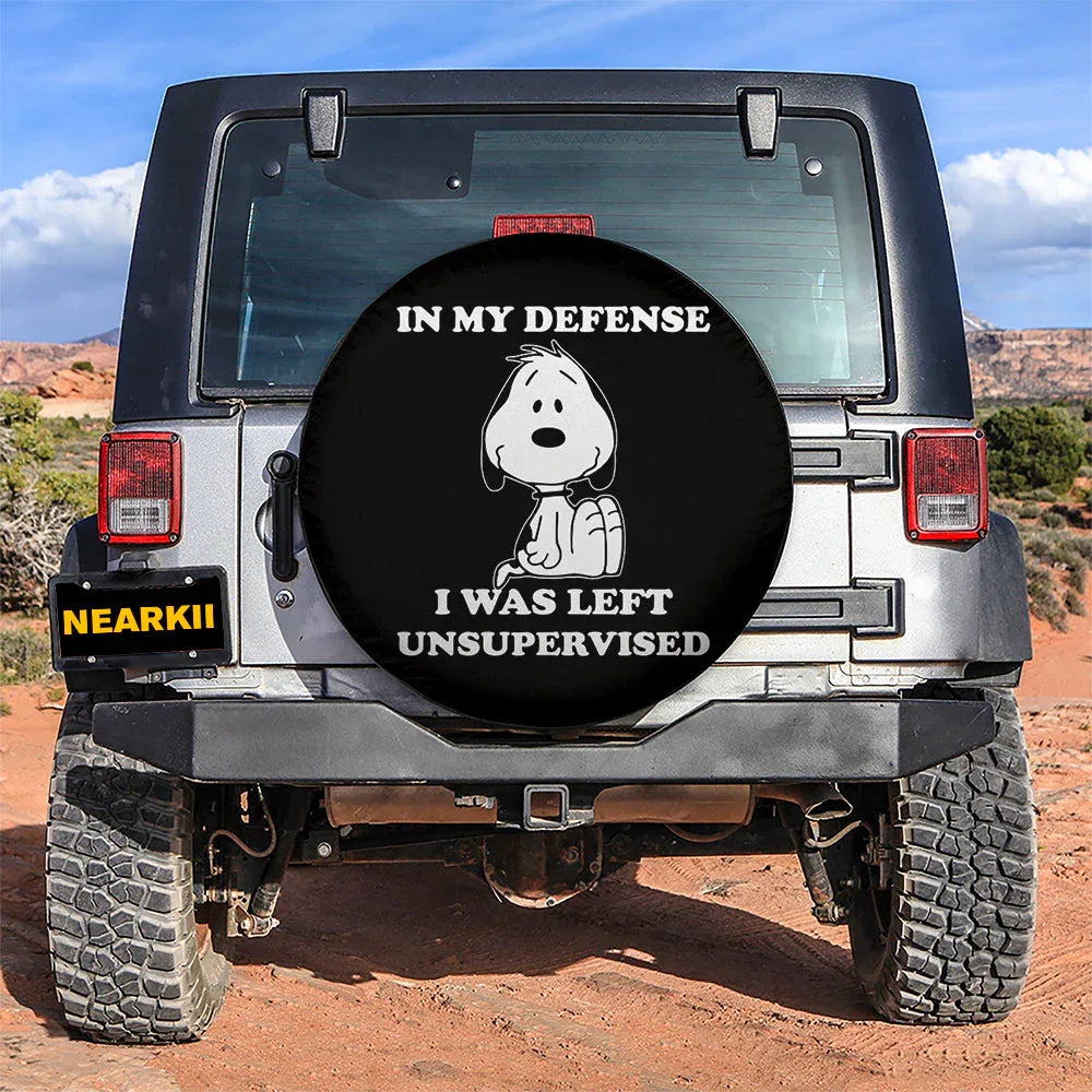 Snoopy In My Defense I Was Left Unsupervised Car Leather Spare Tire Cover - PersonalizedFury