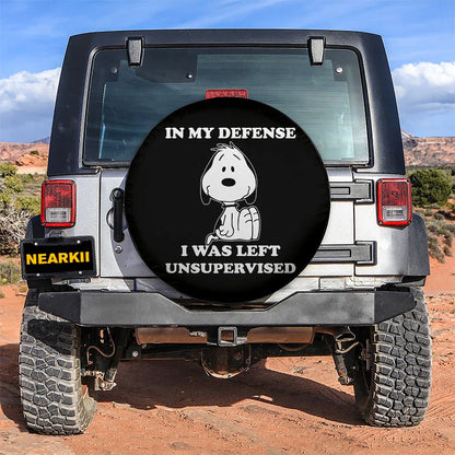 Snoopy In My Defense I Was Left Unsupervised Car Leather Spare Tire Cover - PersonalizedFury