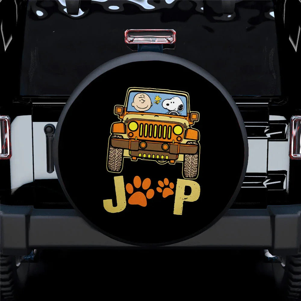 Snoopy Jeep Driving Car Leather Spare Tire Cover - PersonalizedFury