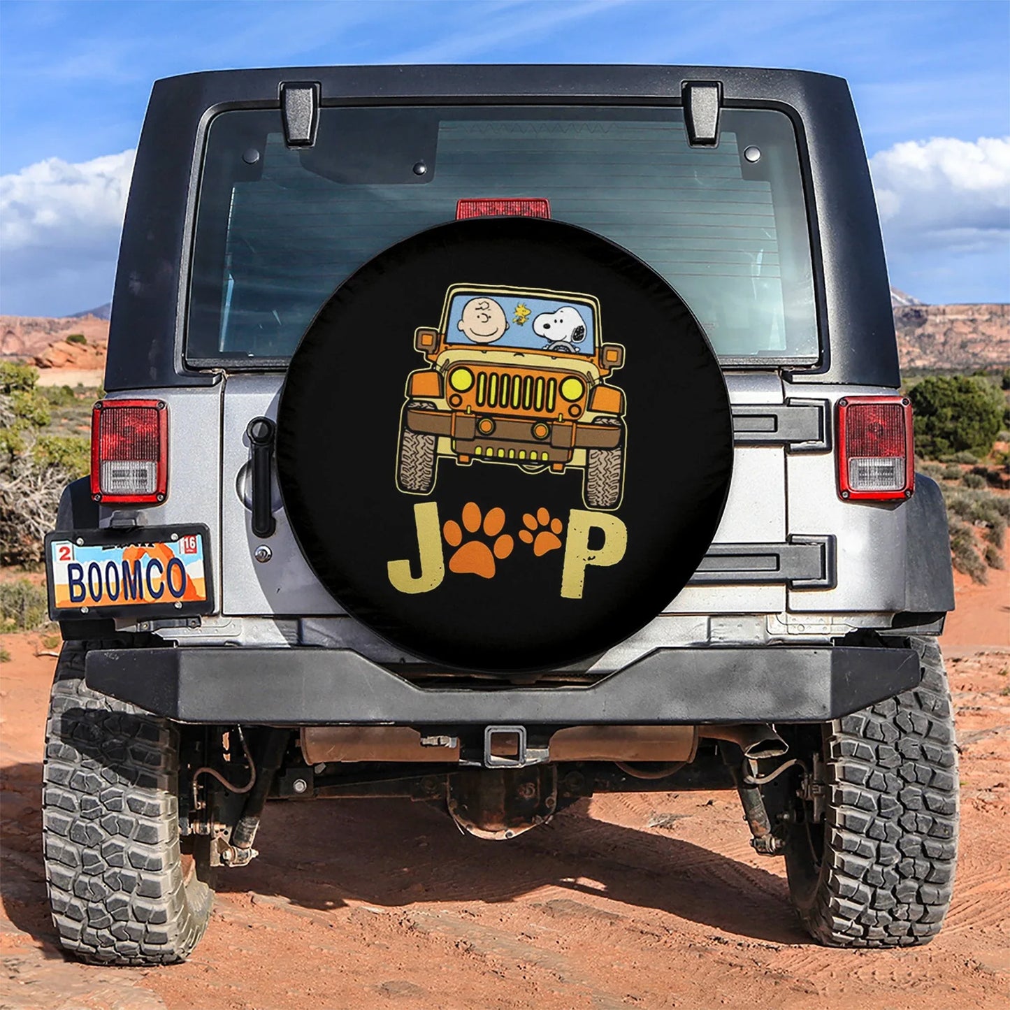 Snoopy Jeep Driving Car Leather Spare Tire Cover - PersonalizedFury