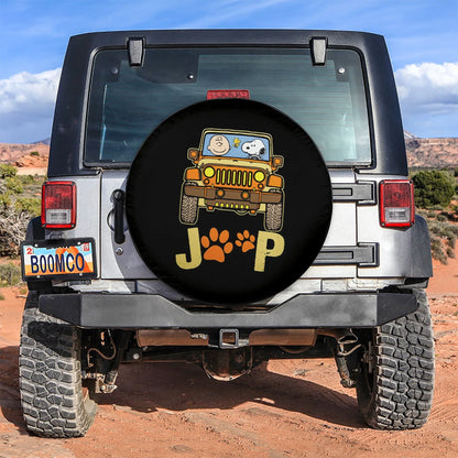 Snoopy Jeep Driving Car Leather Spare Tire Cover - PersonalizedFury