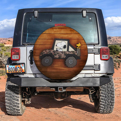 Snoopy Jeep Wood Car Leather Spare Tire Cover - PersonalizedFury