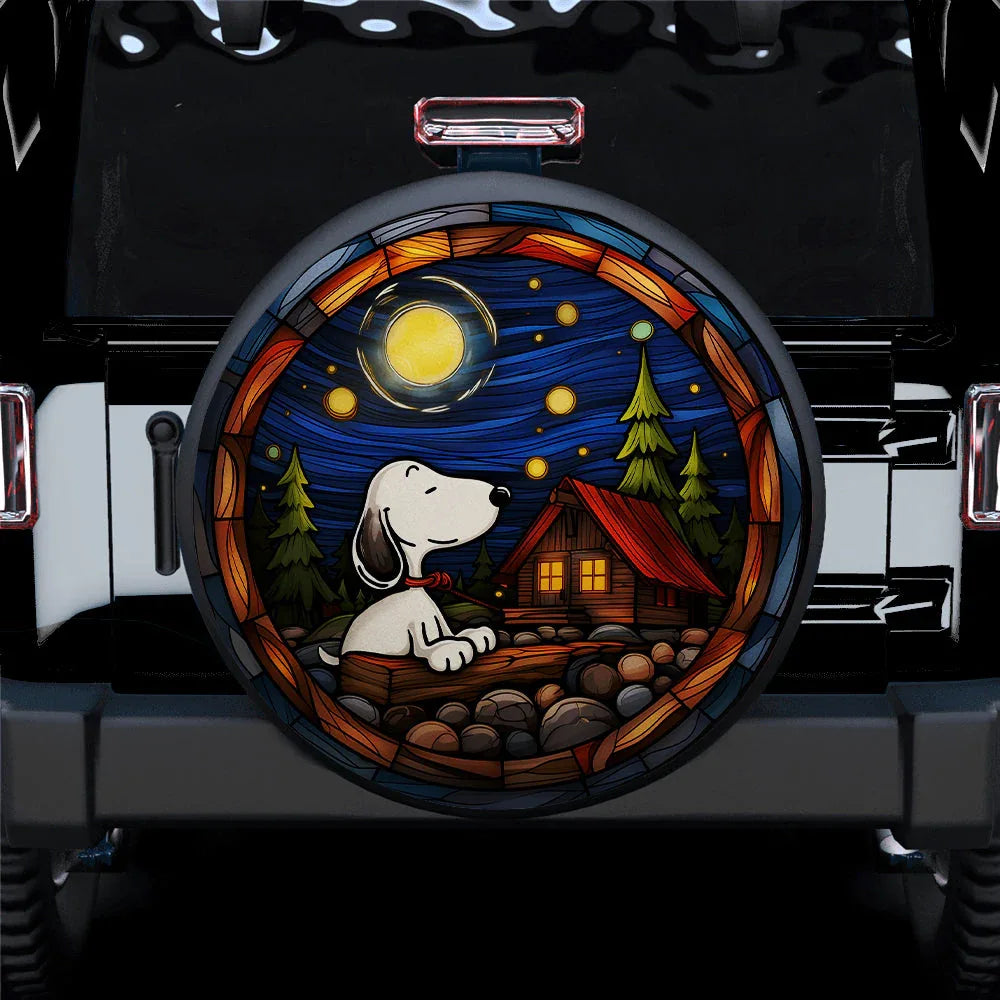 Snoopy Night Chill Jeep Car Leather Spare Tire Cover - PersonalizedFury