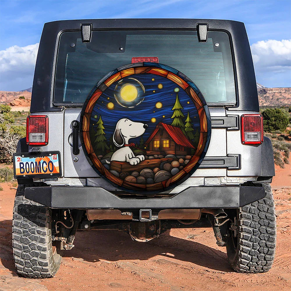 Snoopy Night Chill Jeep Car Leather Spare Tire Cover - PersonalizedFury