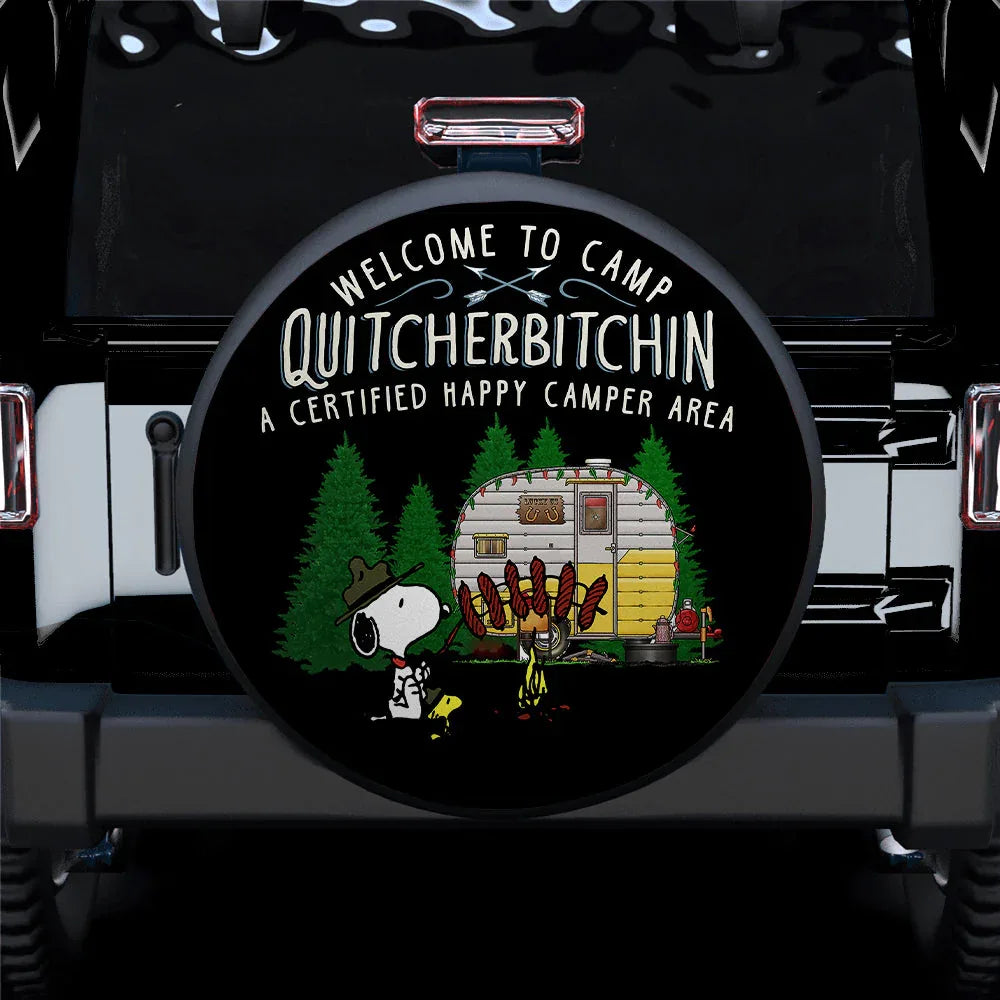 Snoopy Quitcherbitchin Camping Car Leather Spare Tire Cover - PersonalizedFury