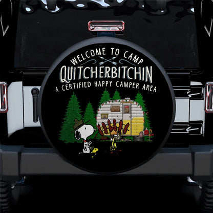 Snoopy Quitcherbitchin Camping Car Leather Spare Tire Cover - PersonalizedFury