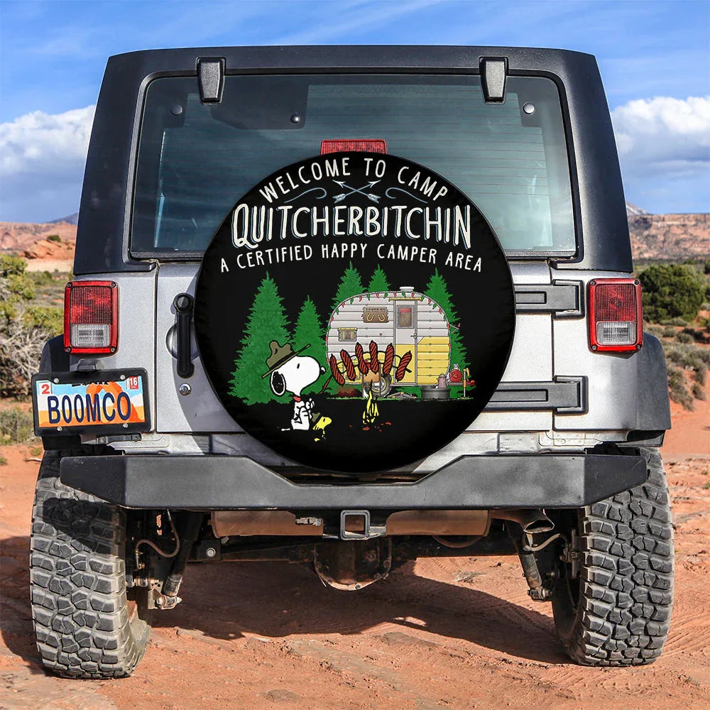 Snoopy Quitcherbitchin Camping Car Leather Spare Tire Cover - PersonalizedFury