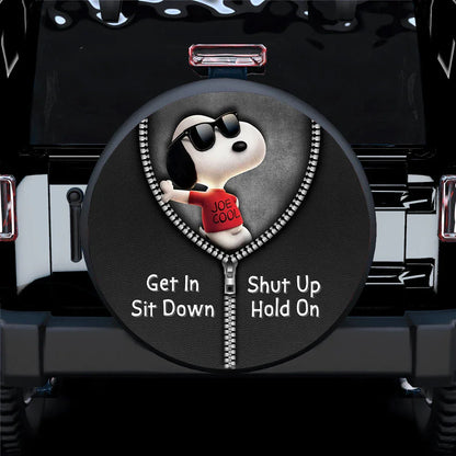 Snoopy Zipper Get In Sit Down Shut Up Hold On Jeep Car Leather Spare Tire Cover - PersonalizedFury