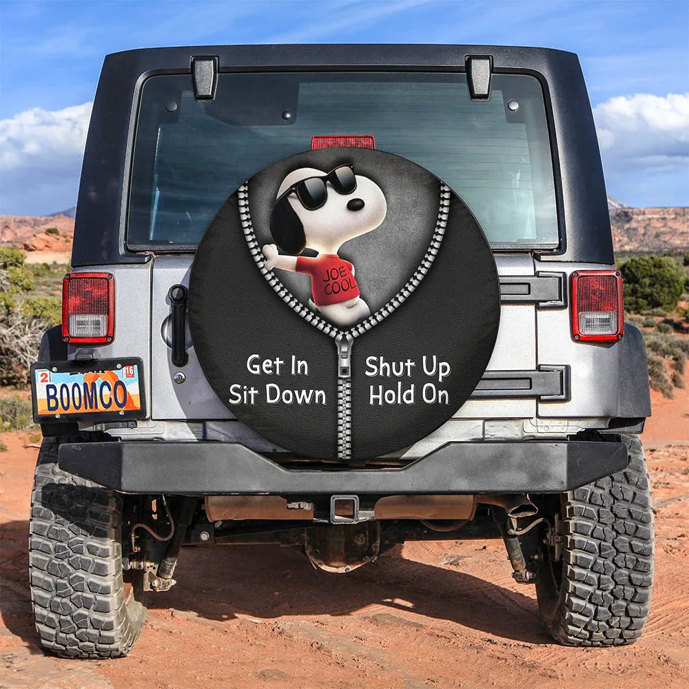 Snoopy Zipper Get In Sit Down Shut Up Hold On Jeep Car Leather Spare Tire Cover - PersonalizedFury