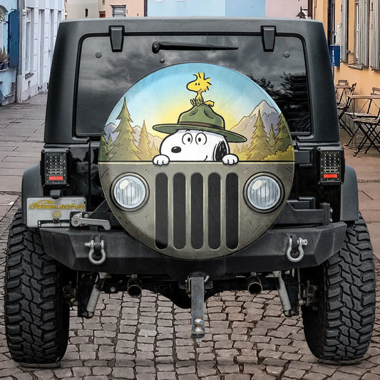 Snoopy Jeep Wheel Cover Leather Spare Tire Cover - Off-Road Accessories - PersonalizedFury