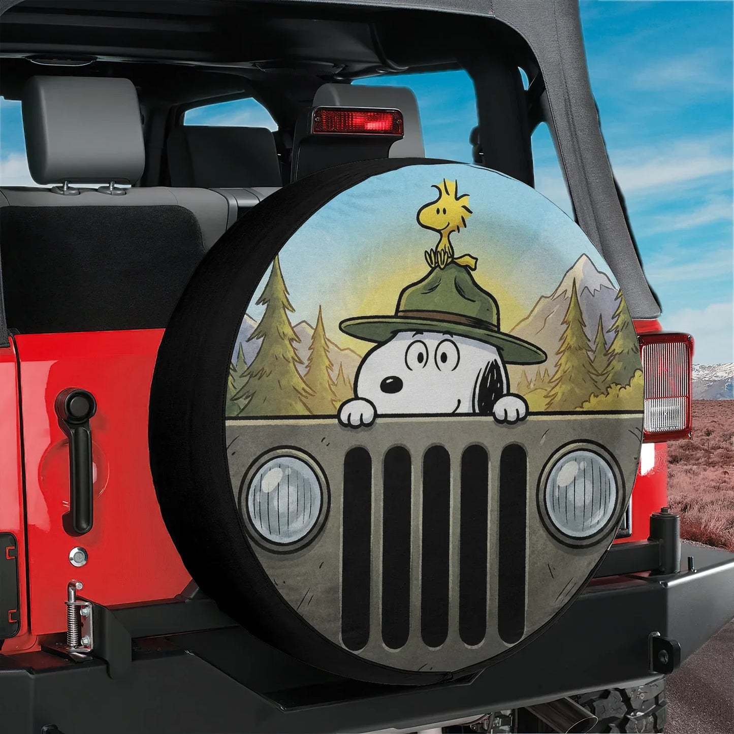 Snoopy Jeep Wheel Cover Leather Spare Tire Cover - Off-Road Accessories - PersonalizedFury
