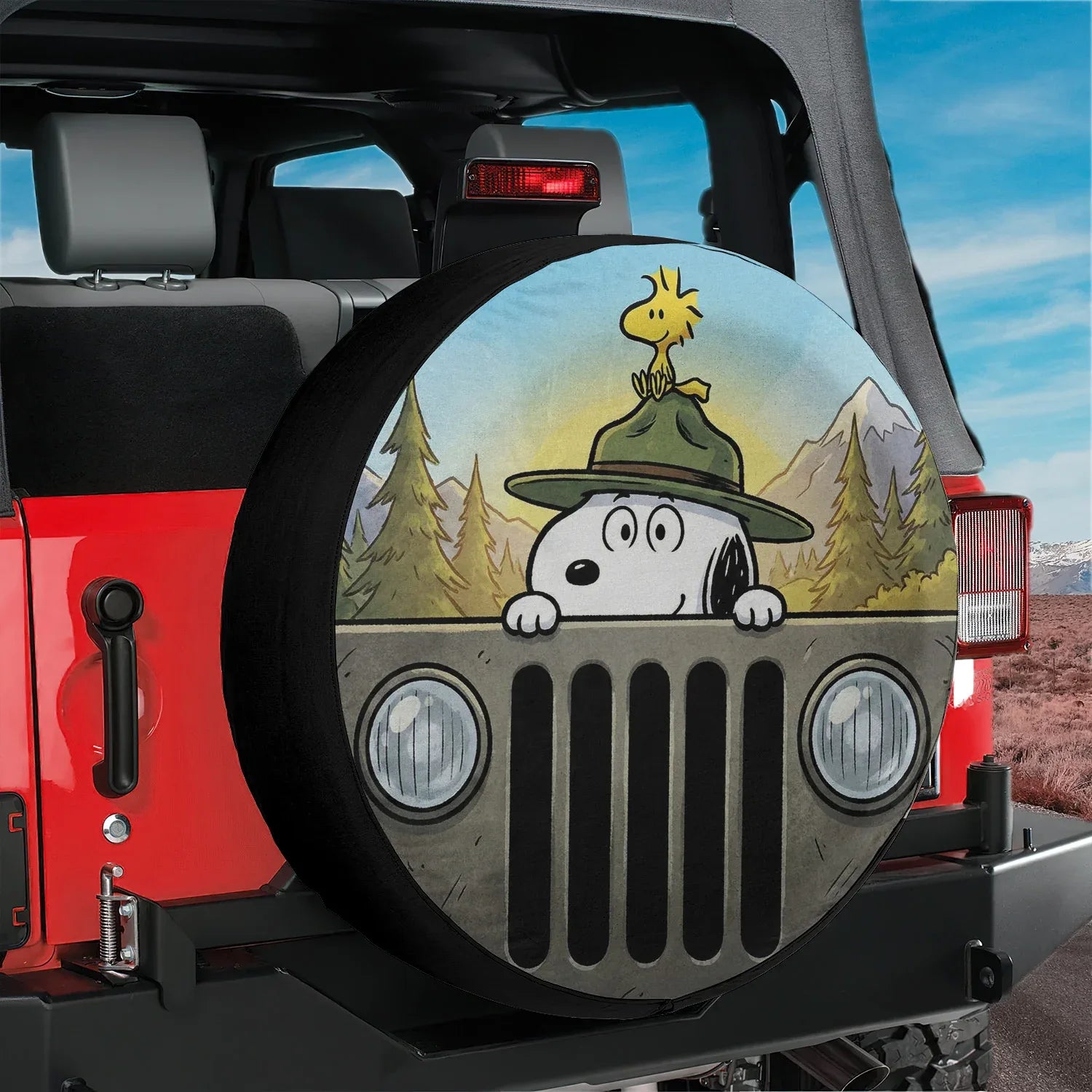 Snoopy Jeep Wheel Cover Leather Spare Tire Cover - Off-Road Accessories - PersonalizedFury