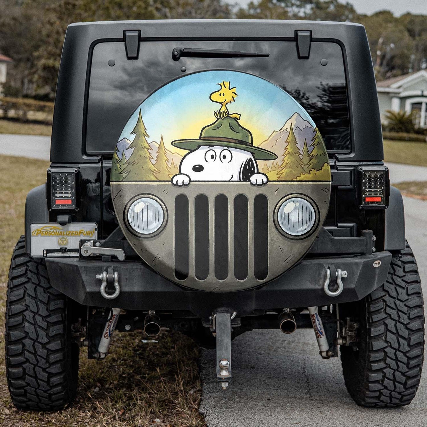 Snoopy Jeep Wheel Cover Leather Spare Tire Cover - Off-Road Accessories - PersonalizedFury