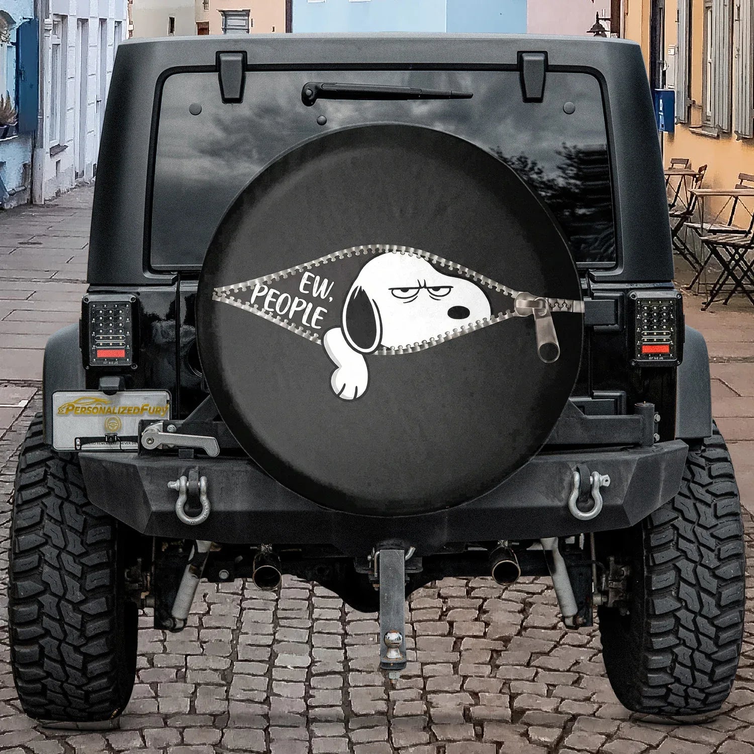 Snoopy Jeep Leather Spare Tire Cover – Ew People Cartoon Design - PersonalizedFury