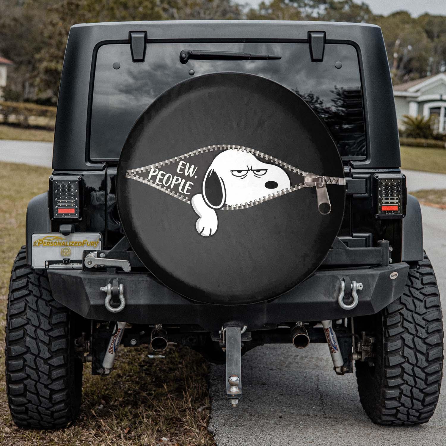 Snoopy Jeep Leather Spare Tire Cover – Ew People Cartoon Design - PersonalizedFury