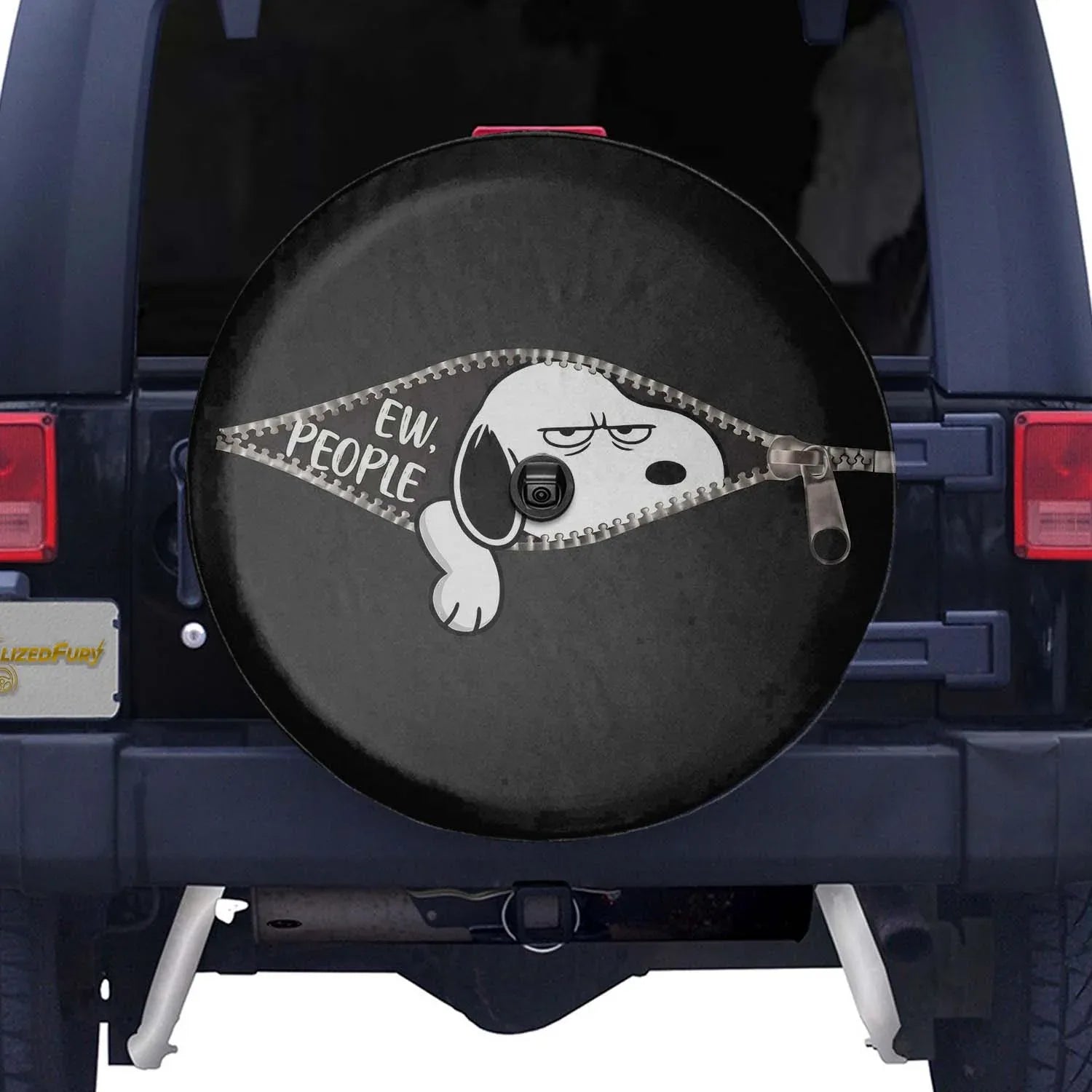 Snoopy Jeep Leather Spare Tire Cover – Ew People Cartoon Design - PersonalizedFury
