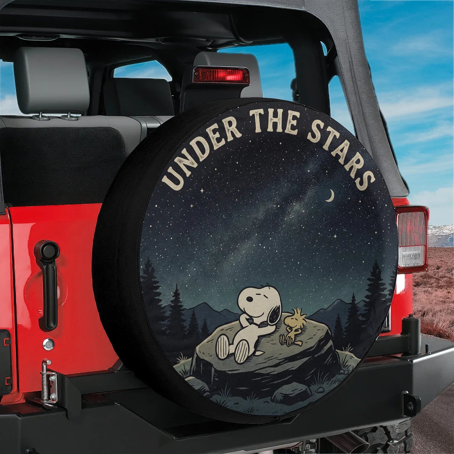 Snoopy Leather Jeep Spare Tire Cover – Under The Stars Night Adventure - PersonalizedFury