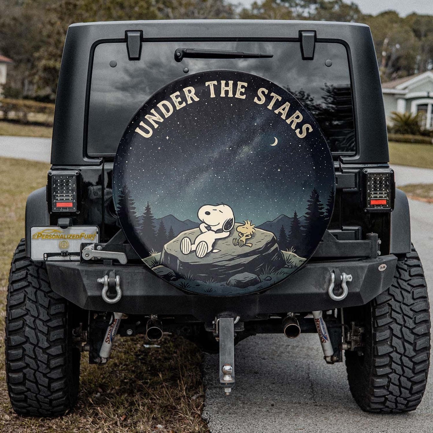 Snoopy Leather Jeep Spare Tire Cover – Under The Stars Night Adventure - PersonalizedFury