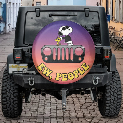Snoopy Leather Spare Tire Cover Ew People – Funny Offroad Jeep Cover - PersonalizedFury