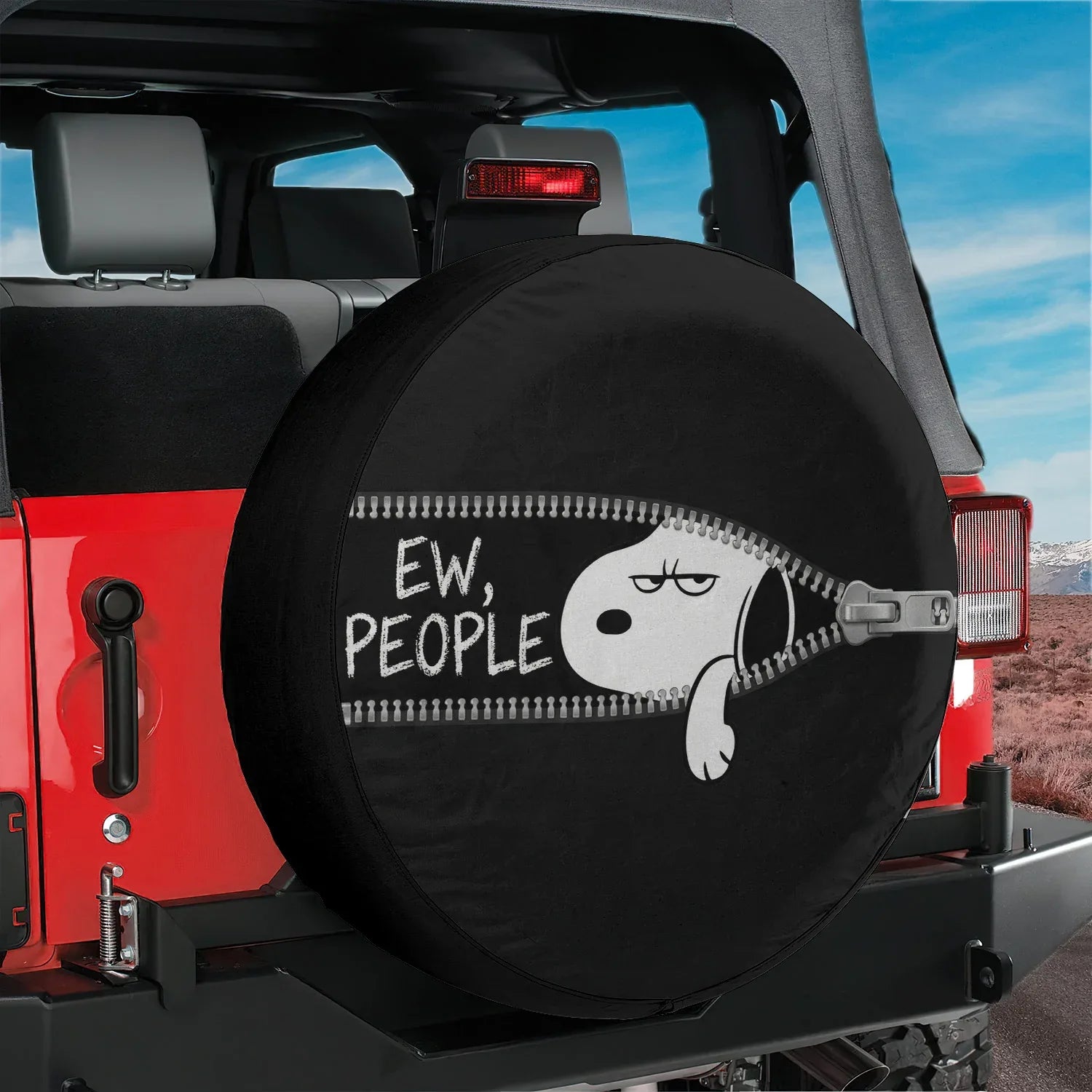 Snoopy Leather Spare Tire Cover Ew People – Jeep Wrangler Tire Cover - PersonalizedFury